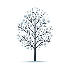 Winter tree isolated on white background, winter season tree icon, Vector illustration in flat style, generative ai