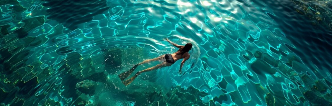 beautiful sunny day for woman to snorkel in the turquoise see