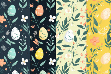 Set of spring easter egg seamless patterns vector collection