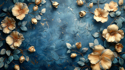 Blue vintage floral wallpaper ornament abstract