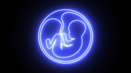 Glowing baby and a placenta. Human baby in the womb and Pregnancy fetal development.