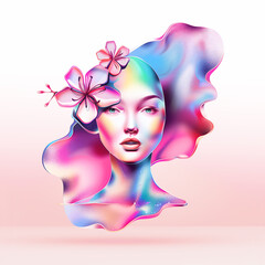  Holographic illustration of a woman with flowers
