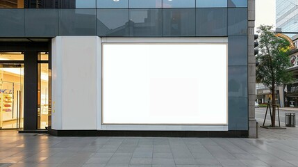 Urban street-level blank storefront billboard for advertising in the city