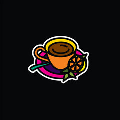 Original vector illustration. The icon of hot tea in a cup with lemon and mint.