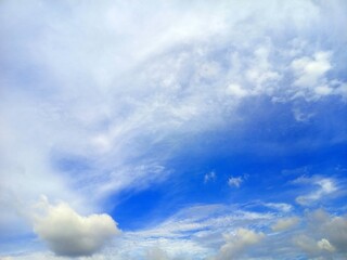 Blue sky background with tiny clouds. Natural background of blue sky.