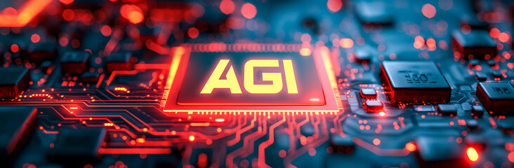 Artificial General Intelligence Chip on a Red Circuit Board, AGI
