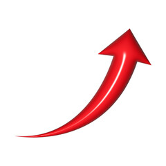 3D red arrow on white background. Shiny Arrows for app, website, social media and digital advertisement use.