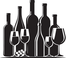 Vector illustration of wine bottle and glass