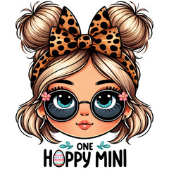 One Hoppy mini girl with a bow and sunglasses illustration.