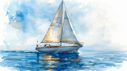 collection sailboat watercolor drawing on a white