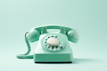 a green rotary telephone with a cord - obrazy, fototapety, plakaty