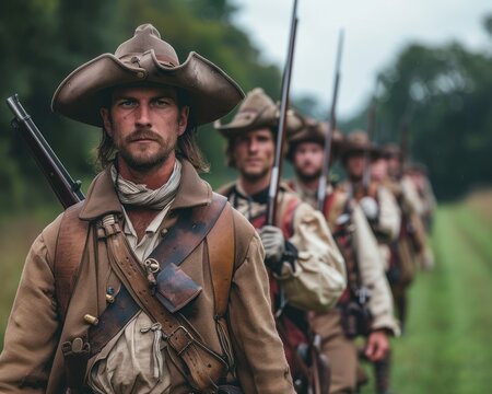 Stepping Back in Time: Historical Reenactment of a Civil War Battlefield - Actors Portraying Soldiers in Period Costume and Armed with Muskets