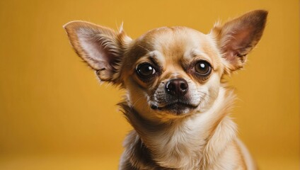 Chihuahua on a yellow background. Portrait of an animal. A mammal. A small dog. Pet.