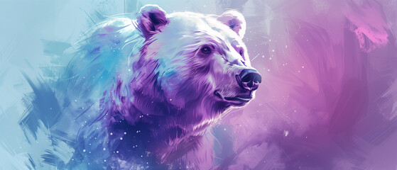 Abstract Purple and Blue Bear Portrait