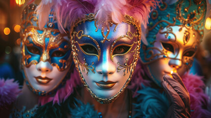 Three Venetian carnival masks.