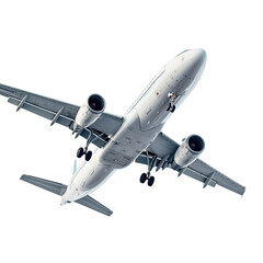 Typical airplane flying on white or transparent background