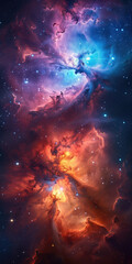 vertical abstract stellar background, space with stars and colored nebulae
