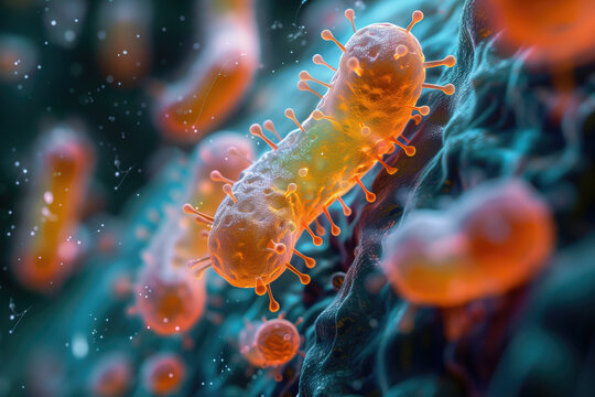 volumetric color illustration of an bacteria, background on the theme of microbiology, medicine