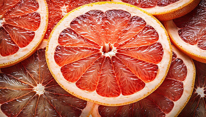Grapefruit, czerwony owoc plasterki - obrazy, fototapety, plakaty