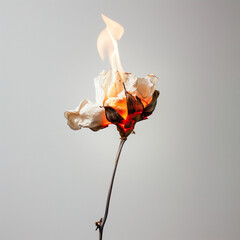 Burning flower on a light grey background.Minimal concept.