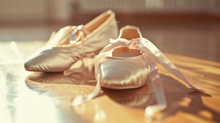 Ballet shoes on a wooden floor