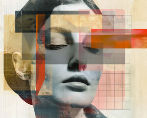 A digital collage blending photography and geometric shapes reminiscent of a Hyalotype print Close up