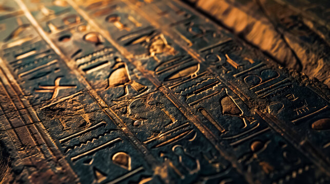 Ancient Egyptian hieroglyphics telling stories of the past Close up