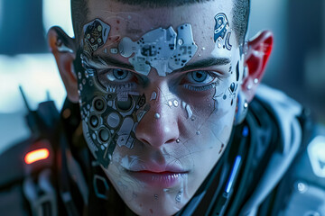 Witness the transformation and evolution of characters through cybernetic enhancements Close up