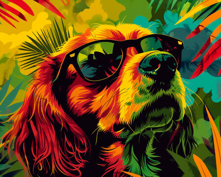 Utilize rasta colors to bring vibrancy to a doggrotto inspired illustration Close up