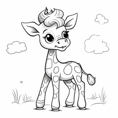 Cartoon a cute litlle giraffe on white background for kids draw