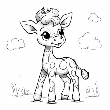 Cartoon a cute litlle giraffe on white background for kids draw