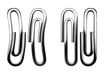 Diferentes clips plateados. Curvos o rectos, aislados con fondo transparente