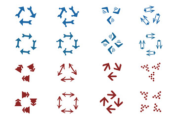 Circular arrows icon set isolated collection. Round arrows, circular pointing sign. Round step loop, sync loading arrow symbol. Rotate infographic element