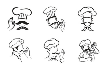 Creative chef drawing head hat moustache collection logo vector symbol icon design illustration