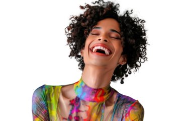 Portrait shot of Young joyful Gay man with colorful lgbt dress isolated on transparent background, Gay transgender smile and posing with trendy lifestyle.
