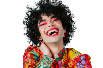 Portrait shot of Young joyful Gay man with colorful lgbt dress isolated on transparent background, Gay transgender smile and posing with trendy lifestyle.