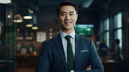 Fototapeta premium Portrait of Asian businessman in modern office