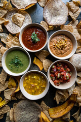 Assorted salsas and chips