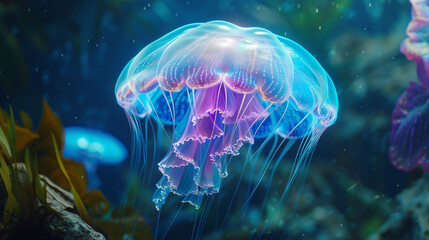 Fantastic glowing jellyfish ocean alien underwater