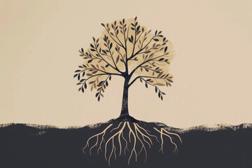 Stylized Tree with Deep Roots
