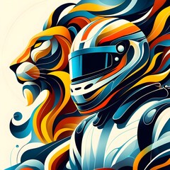 abstract lion with F1 driver 