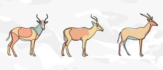 Pastellfarbene Eland Antilopen Lineart Illustrationen: Vektor Grafik Bundle