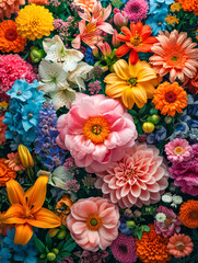 Obraz na płótnie Canvas A vibrant mix of flowers. Colorful Floral Background.