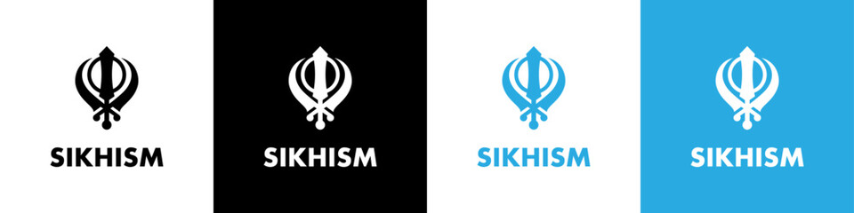 Khanda symbol. Religious symbol of Sikhism. Vector illustration. Black Khanda icon - obrazy, fototapety, plakaty