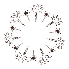 Hand drawn frame with stars and fireworks. Birthday clipart in doodle style. Vector Isolated illustration on a white background. Perfect for daily planner,  social media,  greeting card.