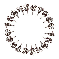 Hand drawn frame with  numbers to decorate the cake. Birthday clipart in doodle style.  Vector Isolated illustration on a white background. 