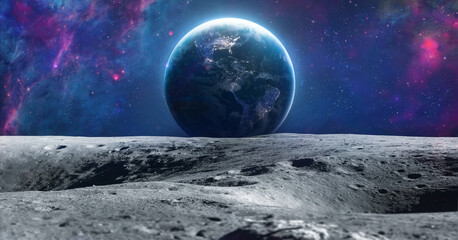 Moon and Earth. Stars and galaxies in deep space. Earth hour at night. Elements of this image furnished by NASA