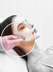 Beautician makes a face mask to rejuvenate the skin. Cosmetology treatment of problem skin on the...