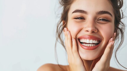 The girl's wide, cheerful smile highlights her stunning, well-maintained teeth, exuding positivity and vibrancy.