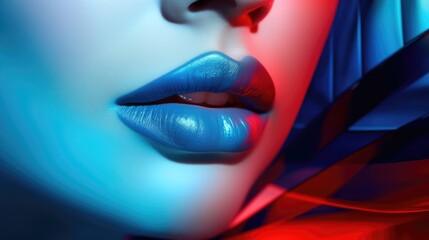Close Up Portrait of Woman Wearing Blue Lipstick